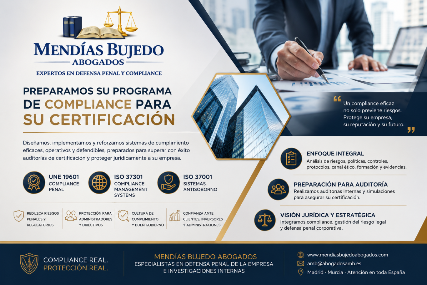Alejandro Mendías Bujedo abogado certificado en Compliance y especialista en Defensa Penal de la Empresa en Madrid y Murcia